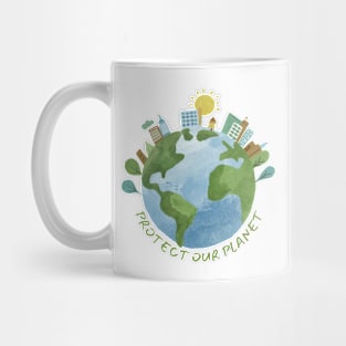 Protect Our Planet text with painted earth Mug